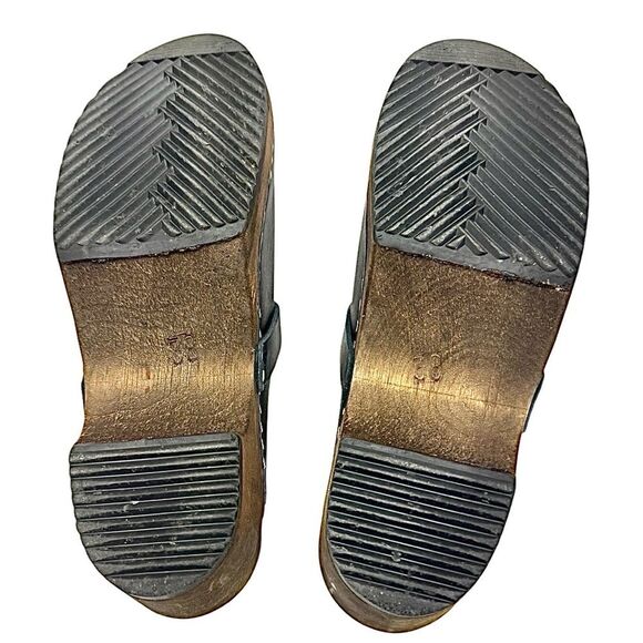 Lotta From Stockholm Black Leather Clogs w/ Brown Base EU 38 US 7.5 Strap EUC - Picture 3 of 11